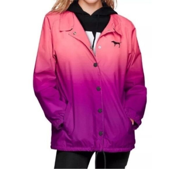 RARE‎ VICTORIA’S SECRET PINK OMBRE LONG SLEEVE COACH'S WINDBREAKER ANORAK JACKET - Picture 1 of 14